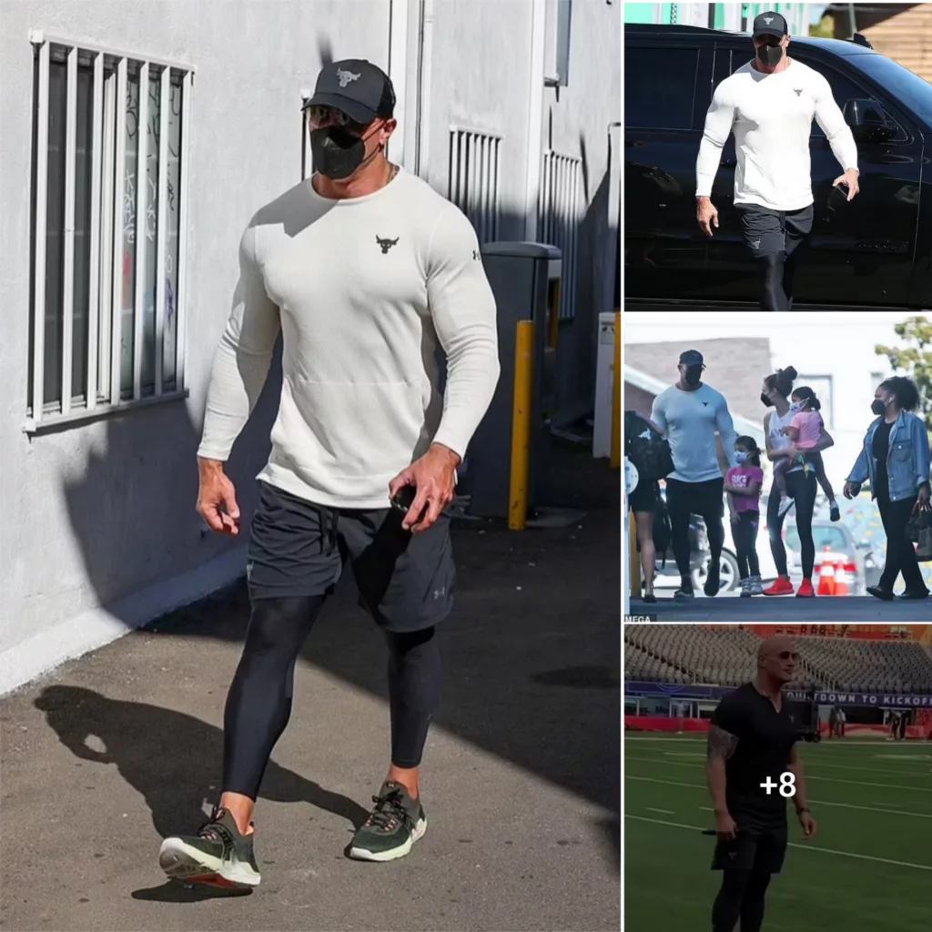 Dwayne ‘The Rock’ Johnson cuts an athletic figure as he arrives to dance studio in Los Angeles… ahead of Super Bowl LVI appearance